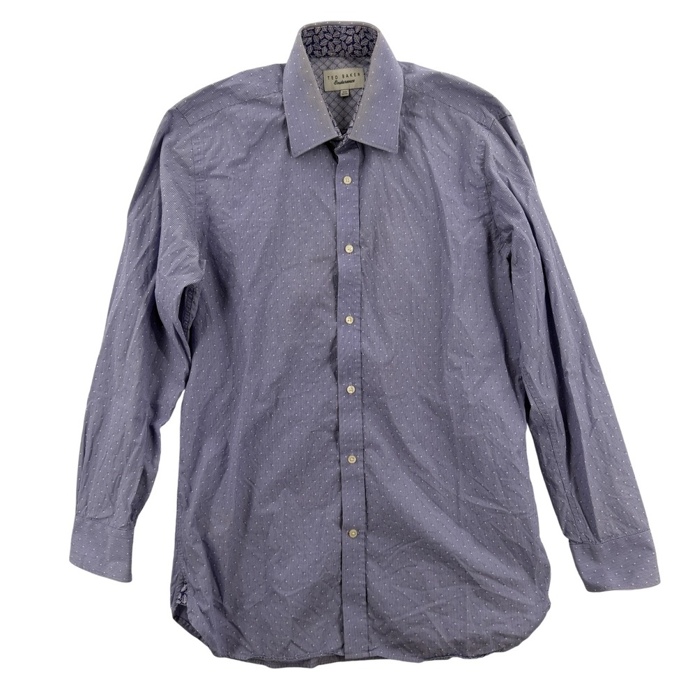 Ted Baker Shirt Mens 16.5 32/33 Purple Endurance Stripe Dot Long Sleeve Dress